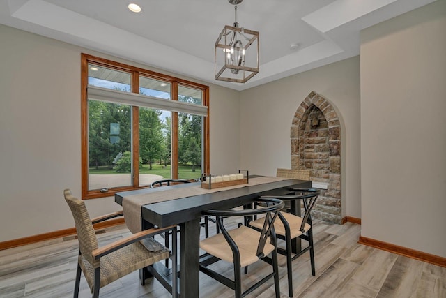 8726 E Goodfarm Rd, Gardner, IL 60424 - dining room with a raised ceiling, a chandelier, baseboards, light wood-type flooring, and recessed lighting