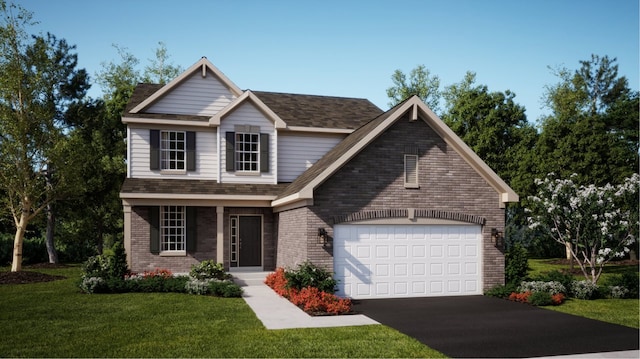 view of front of house featuring a garage and a front lawn