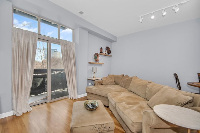 living room with light wood-type flooring