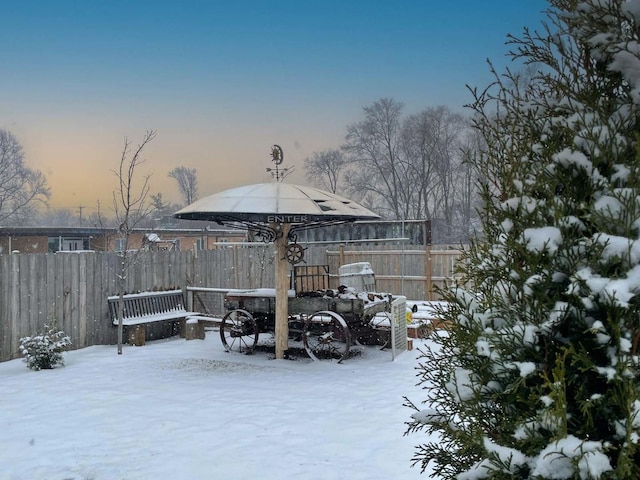 view of snow covered patio