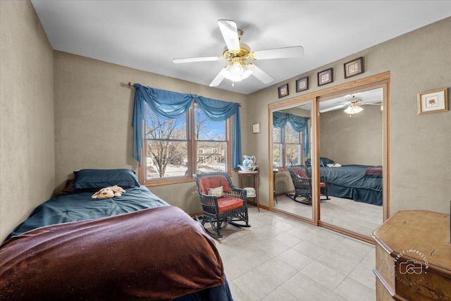 bedroom featuring a closet and ceiling fan