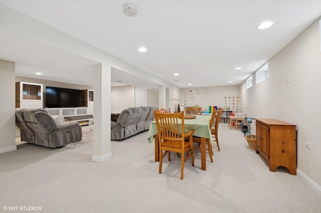 dining area with light carpet