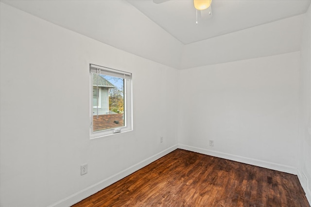 unfurnished room featuring ceiling fan and dark hardwood / wood-style floors