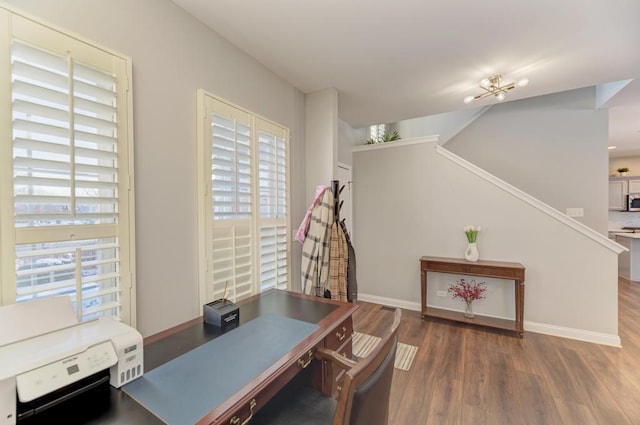 office area with hardwood / wood-style flooring