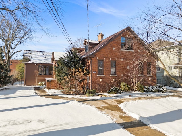 view of snow covered property