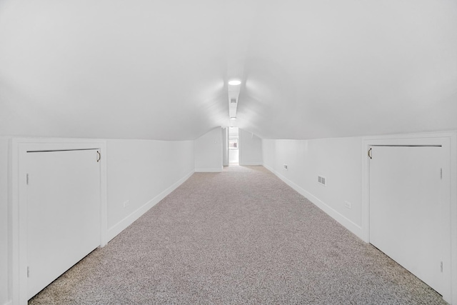 additional living space featuring lofted ceiling and carpet floors