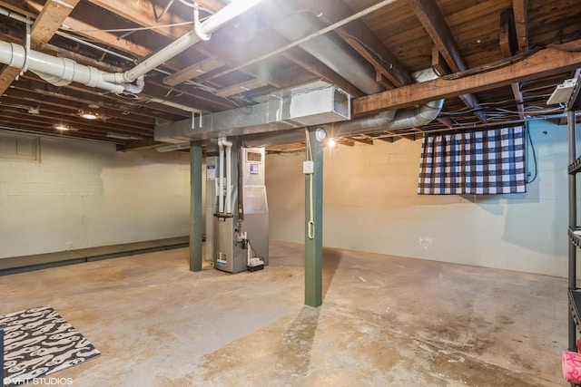 basement with heating unit