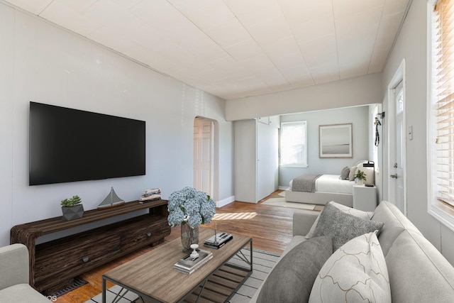 living room with light hardwood / wood-style floors