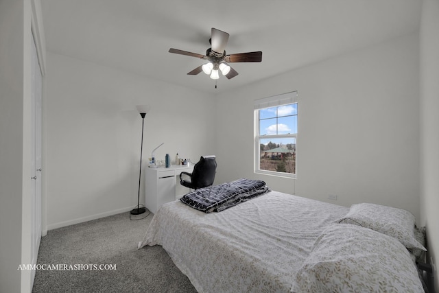 bedroom featuring carpet floors and ceiling fan