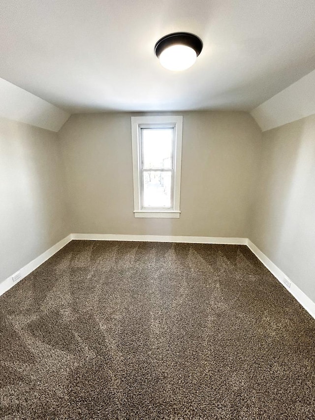 additional living space with vaulted ceiling and carpet floors