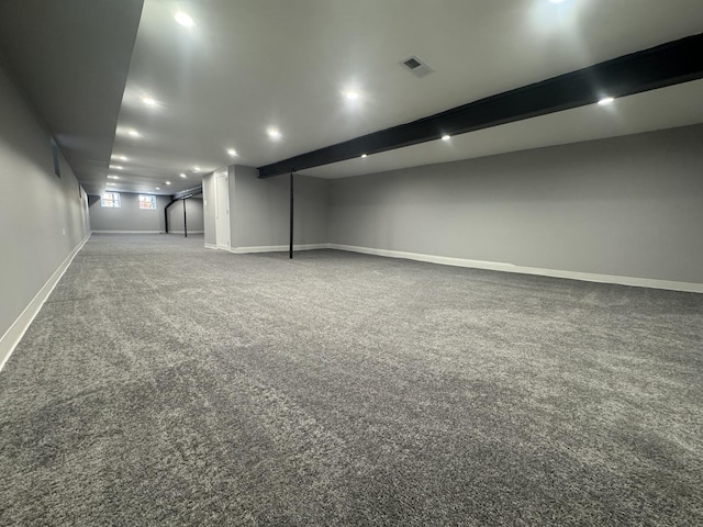 basement with carpet floors