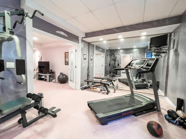 workout area with carpet floors