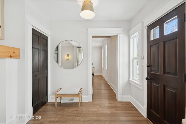 foyer entrance featuring wood-type flooring