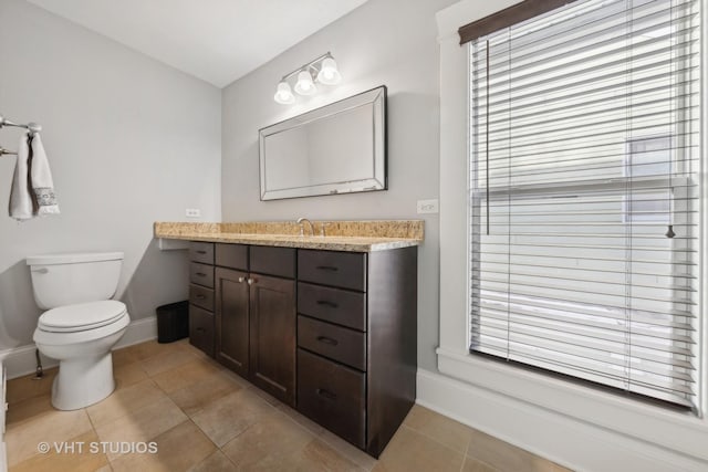 bathroom featuring toilet, tile patterned flooring, and vanity