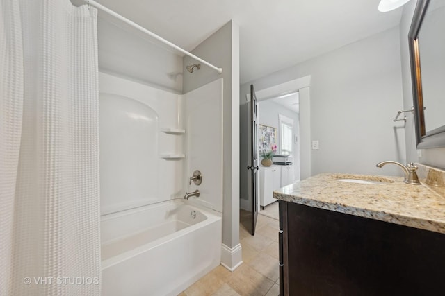 bathroom featuring tile patterned floors, vanity, and shower / bath combination with curtain