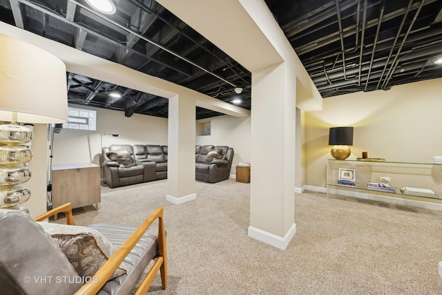 basement featuring carpet