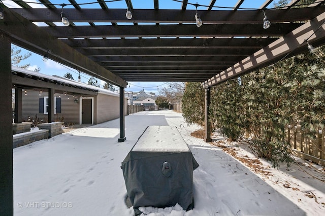 view of snow covered patio