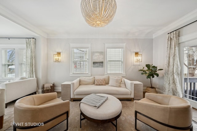 interior space featuring crown molding