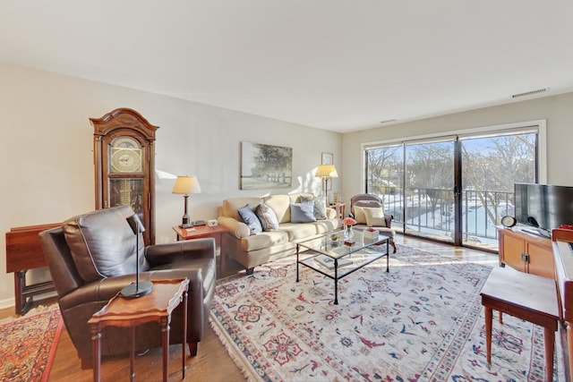 living room with light wood-type flooring