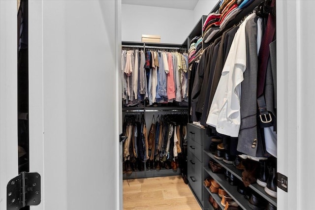 spacious closet featuring light hardwood / wood-style flooring