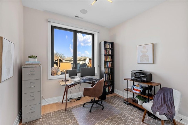 office space featuring wood-type flooring