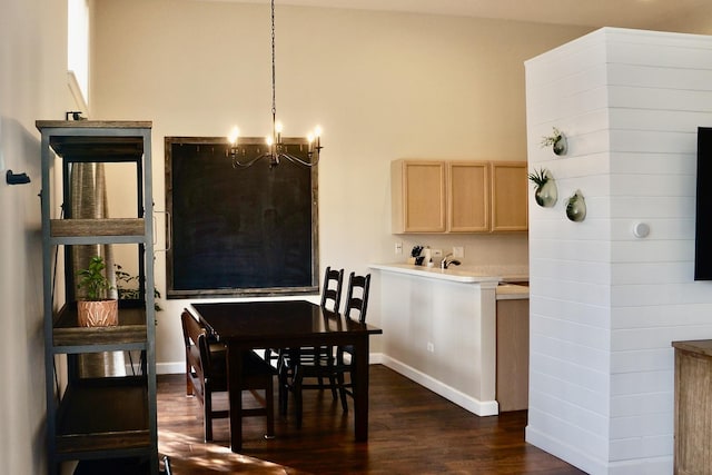 dining area featuring dark hardwood / wood-style flooring and a notable chandelier