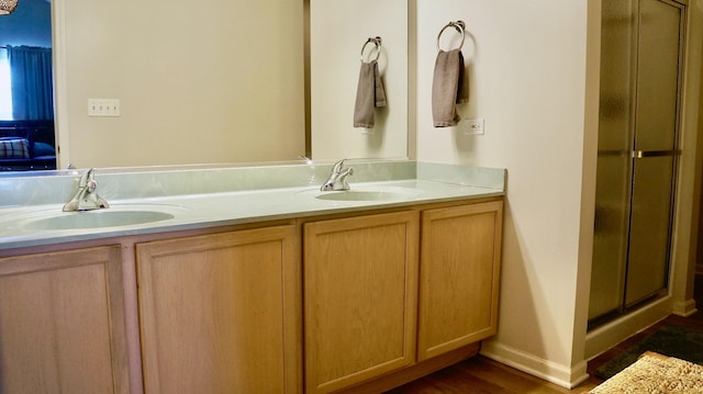 bathroom with vanity and walk in shower