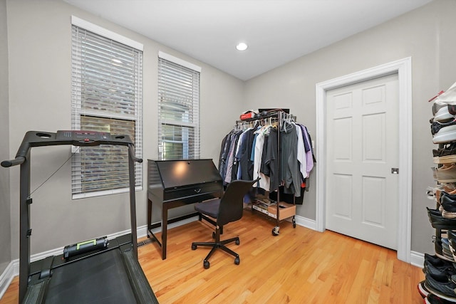 office space featuring hardwood / wood-style floors