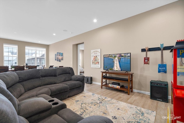 living room featuring light wood-type flooring