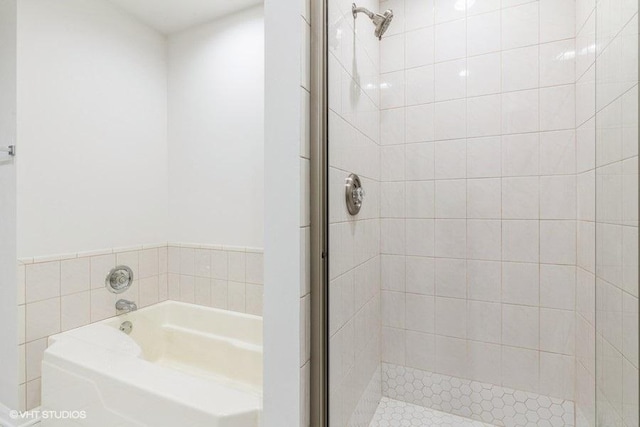 bathroom with plus walk in shower