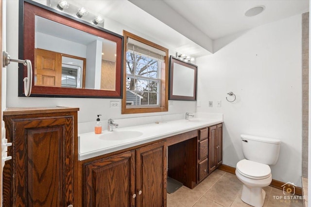 bathroom featuring vanity, tile patterned floors, and toilet