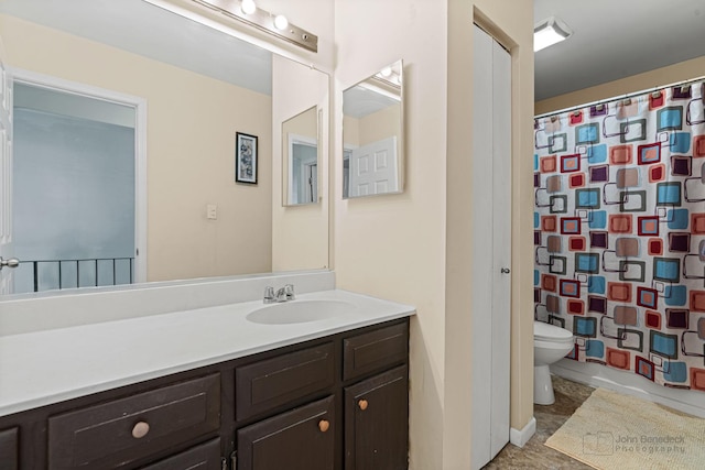 full bathroom featuring toilet, vanity, and shower / tub combo