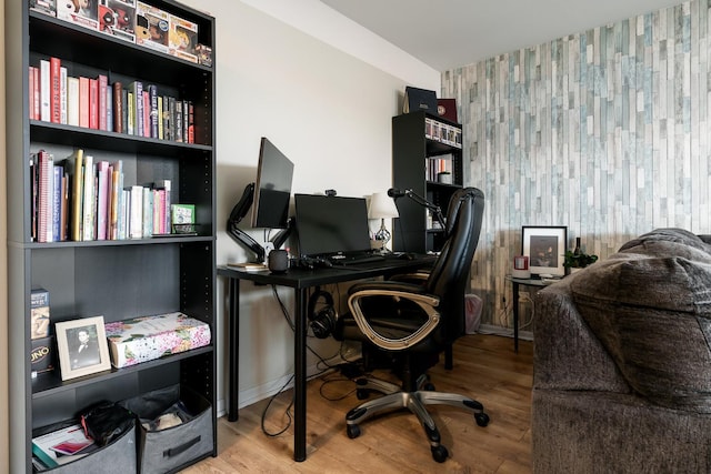 office area with hardwood / wood-style floors