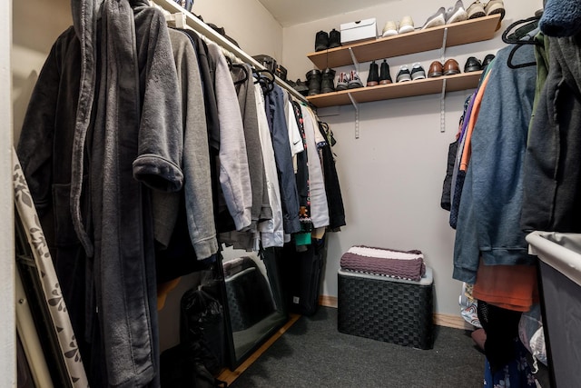 walk in closet with carpet