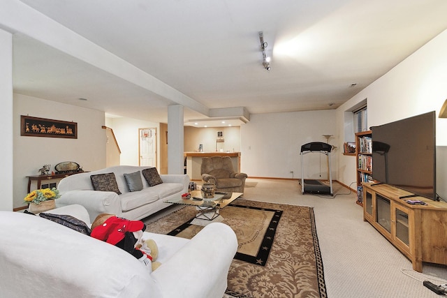 living room featuring light colored carpet