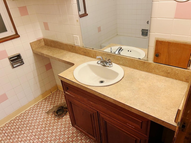 bathroom with vanity and tile patterned floors