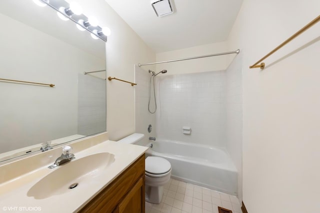 full bathroom with toilet, vanity, tile patterned flooring, and shower / bathing tub combination