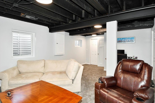 living room with carpet floors