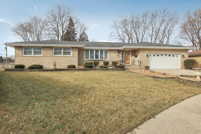 ranch-style house with a garage and a front yard