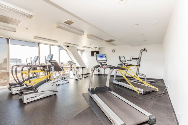 exercise room with expansive windows