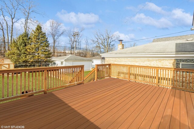 snow covered property featuring a deck