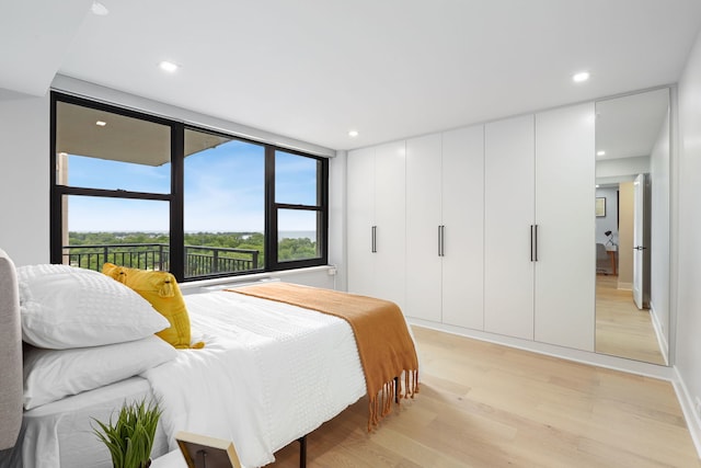 bedroom featuring a closet and light hardwood / wood-style flooring