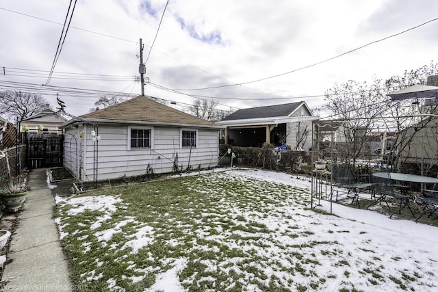 view of snow covered property