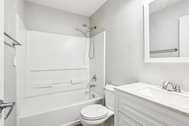 full bathroom with toilet, vanity, and bathtub / shower combination