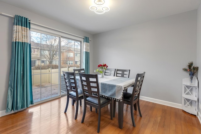 dining room featuring wood finished floors and baseboards