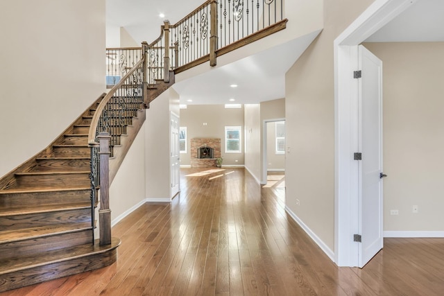 foyer entrance with hardwood / wood-style flooring