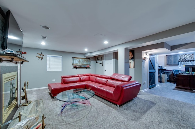 living room with carpet flooring