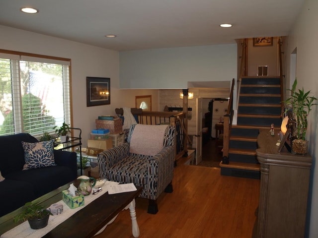 living room with hardwood / wood-style flooring