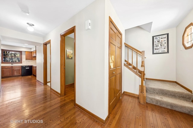 hall featuring hardwood / wood-style flooring and sink