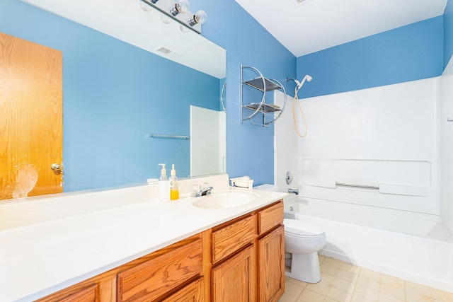 full bathroom with shower / bath combination, vanity, and toilet